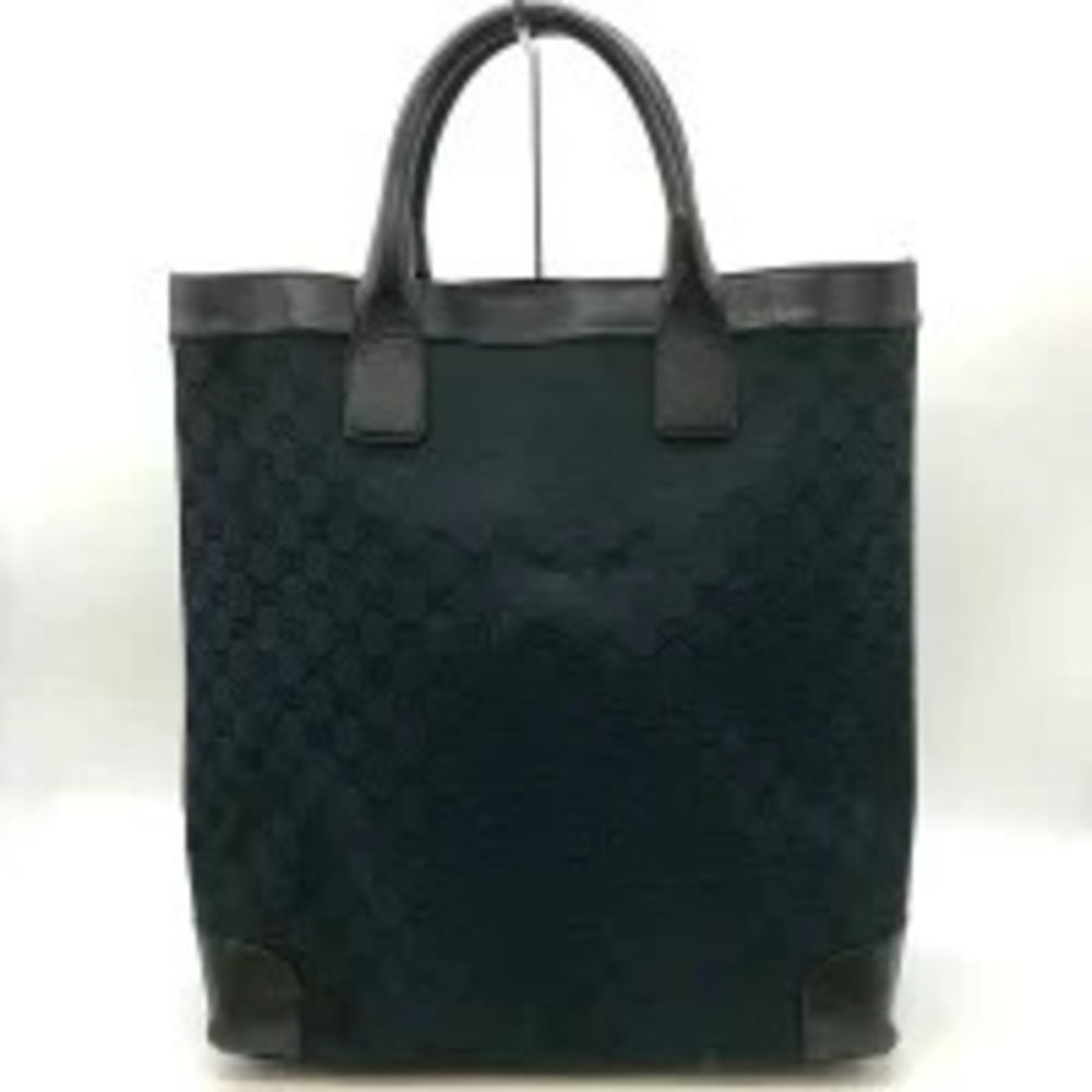 Gucci GG Canvas Tote Bag Handbag Leather Black - Picture 2 of 9